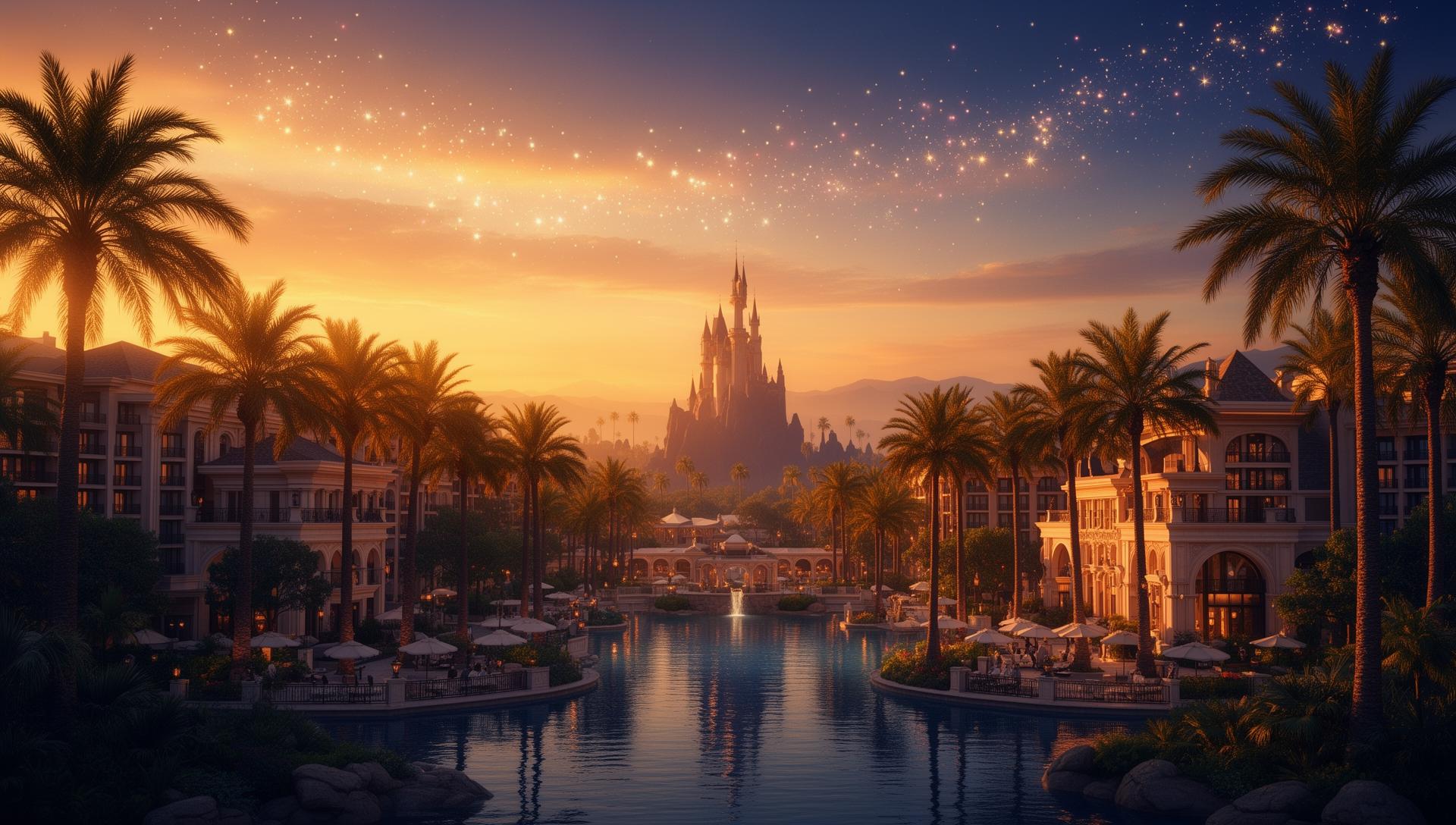 Disney resort at golden hour
